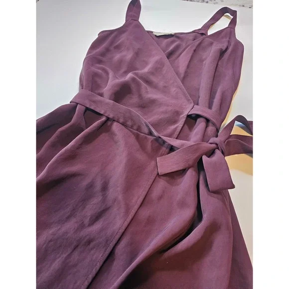 Everlane Wrap Dress Women 00 Burgundy Japanese GoWeave Sleeveless Midi V-Neck - Picture 2 of 6